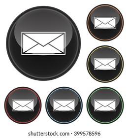 Letter Icon Glossy Button Icon Set in With Various Color Highlights