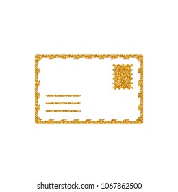 Letter icon in gold glitter texture. Sparkle luxury style vector illustration.
