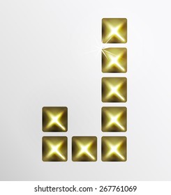 Letter icon, gold pixel font with metal stud. Abstract creative font.