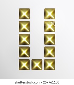 Letter icon, gold pixel font with metal stud. Abstract creative font.