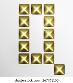 Letter icon, gold pixel font with metal stud. Abstract creative font.