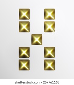 Letter icon, gold pixel font with metal stud. Abstract creative font.