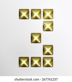 Letter icon, gold pixel font with metal stud. Abstract creative font.