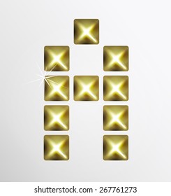 Letter icon, gold pixel font with metal stud. Abstract creative font.