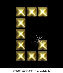 Letter icon, gold pixel font with metal stud. Abstract creative font.