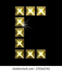 Letter icon, gold pixel font with metal stud. Abstract creative font.