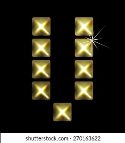 Letter icon, gold pixel font with metal stud. Abstract creative font.