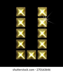 Letter icon, gold pixel font with metal stud. Abstract creative font.