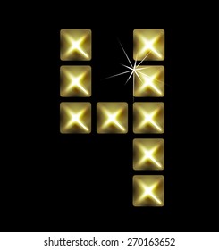 Letter icon, gold pixel font with metal stud. Abstract creative font.