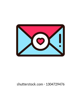 Letter icon with heart. Valentine icon, flat design line art thin style, Valentines day signs and love symbols, Wedding infographics. Colorful icon on a white background, Vector illustration