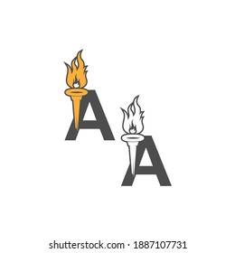 Letter A icon logo combined with torch icon design illustration
