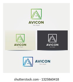 Letter A Icon, Logo for Corporate Business, Card Mock up in Several Colors