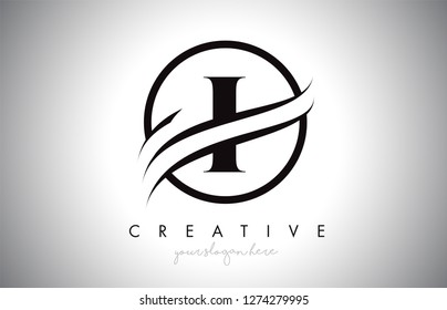 I Letter Icon Logo Design with Circle Swoosh Border and Black Colors. Creative I Design Vector Illustration.