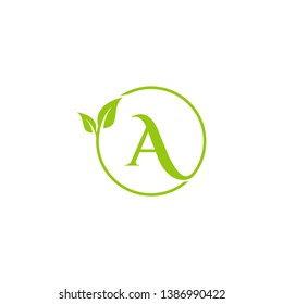 letter A icon logo design with circle leaf