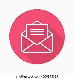 Letter icon with long shadow ,flat design , thin line style, vector 