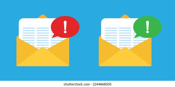 Icono de carta con mensajes. Iconos de correo del vector. Mensaje de correo basura. Mensajes de notificación rojos y verdes.