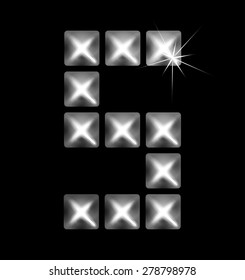 Letter icon, pixel font with metal stud. Abstract creative font.