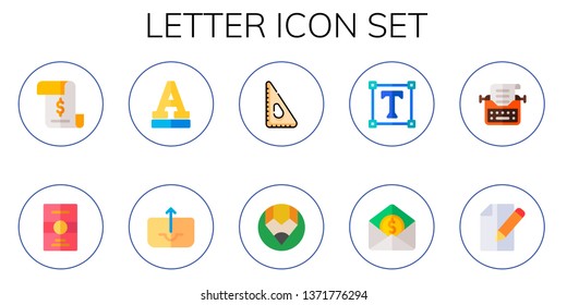 letter icon set. 10 flat letter icons.  Collection Of - invoice, postcard, font, outbox, triangle, compose, text, mail, typewriter, paper