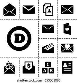 Letter icon. set of 13 filled letter icons such as abc cube, d letter, resume, envelope, mail