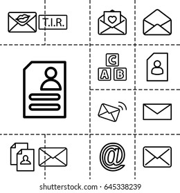 Letter icon. set of 13 outline lettericons such as abc cube, mail, resume, tir, love letter, envelope