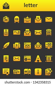 letter icon set. 26 filled letter icons.  Simple modern icons about  - d, Email, Mailbox, Keyboard, Invoice, Mail, Lock phone, Envelope, Postbox, Feather, Love letter, Font, Torah