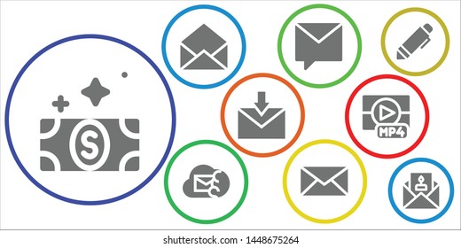 letter icon set. 9 filled letter icons.  Simple modern icons about  - Bill, Email, Private message, Mail, Mp, Pen, Invitation