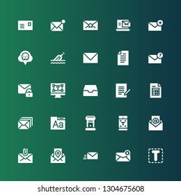 letter icon set. Collection of 25 filled letter icons included Font, Email, Mail, Typography, Letterbox, Invoice, Contract, Inbox, Paper, Message, Co, Postcard
