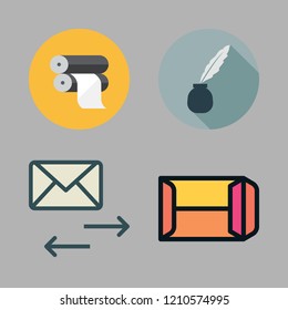 letter icon set. vector set about paper roll, email, quill and mailing icons set.