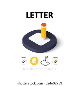 Letter icon, vector symbol in flat, outline and isometric style