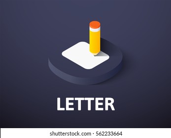 Letter icon, vector symbol in flat isometric style isolated on color background