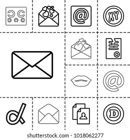 Letter icons. set of 13 editable outline letter icons such as resume, paper, xy, at email, mail, alpha, envelope, email