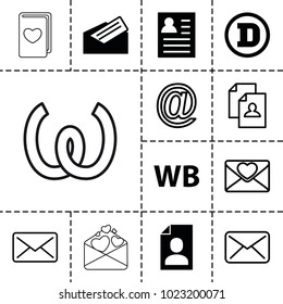 Letter icons. set of 13 editable filled and outline letter icons such as resume, wb, mail, at mail