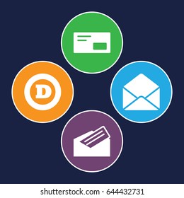 Letter icons set. set of 4 letter filled icons such as envelope