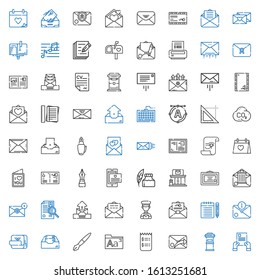 letter icons set. Collection of letter with contract, letterbox, email, invoice, fonts, fountain pen, inbox, post it, note, mail, postman. Editable and scalable letter icons.