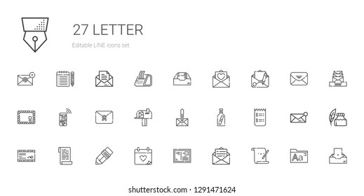 Letter Icons Set. Collection Of Letter With Parchment, Email, Wedding Day, Pen, Paper, Mail, Invoice, Message In A Bottle, Mailbox, Navigation. Editable And Scalable Letter Icons.