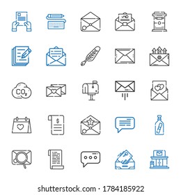 Letter Icons Set. Collection Of Letter With Post Office, Inbox, Message, Paper, Email, Message In A Bottle, Contract, Wedding Day, Love Letter. Editable And Scalable Letter Icons.