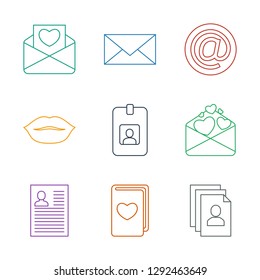 letter icons. Trendy 9 letter icons. Contain icons such as resume, love letter, clipboard, at email, mail. icon for web and mobile.