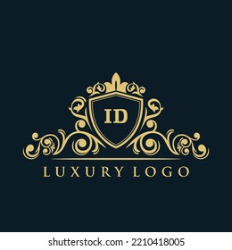 Letter ID Logo With Luxury Gold Shield. Elegance Logo Vector Template.