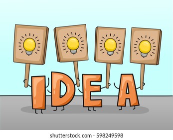 Letter Idea With Light bulb . Vector Illustration for Idea Concept . 