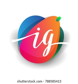 Letter IG logo with colorful splash background, letter combination logo design for creative industry, web, business and company.