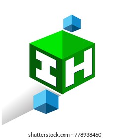 Letter IH logo in hexagon shape and green background, cube logo with letter design for company identity.
