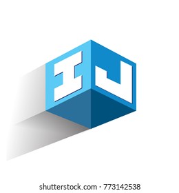Letter IJ logo in hexagon shape and blue background, cube logo with letter design for company identity.

