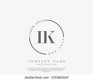Letter IK Initial handwriting logo with signature and hand drawn style.