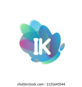 Letter IK logo with colorful splash background, letter combination logo design for creative industry, web, business and company.
