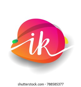 Letter IK logo with colorful splash background, letter combination logo design for creative industry, web, business and company.