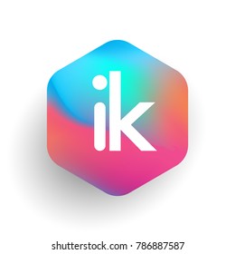 Letter IK logo in hexagon shape and colorful background, letter combination logo design for business and company identity.
