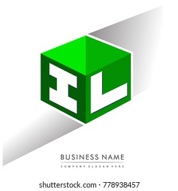 Letter IL logo in hexagon shape and green background, cube logo with letter design for company identity.
