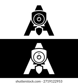 letra A Diseño gráfico del logotipo del Vector de la ilustración y cámara CCTV. Adecuado para servicios de seguridad cibernética.