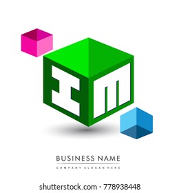 Letter IM logo in hexagon shape and green background, cube logo with letter design for company identity.
