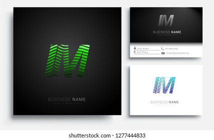 Letter IM logotype with colorful circle, with striped composition letter, sets of business card for company identity, creative industry, web.